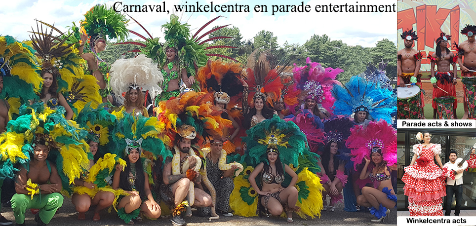 Winkelcentra promotie met paarden drummers en steltenlopers